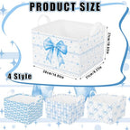 4pcs 4 Pcs Blue Bow Storage Basket for Gifts Collapsible Girls Coqutte Blue Storage Bins with Handle Cute Preppy Foldable Laundry Organizer for Home Bathroom Bedrooms Baby Clothes Toys Books - style: Blue Bow