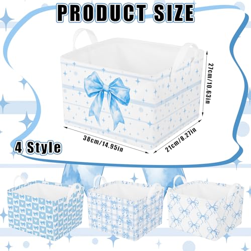 4pcs 4 Pcs Blue Bow Storage Basket for Gifts Collapsible Girls Coqutte Blue Storage Bins with Handle Cute Preppy Foldable Laundry Organizer for Home Bathroom Bedrooms Baby Clothes Toys Books - style: Blue Bow