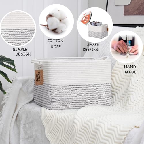 COMFY-HOMI Cotton Rope Woven Basket with Handles for Shelves,Toys,Book, Cloth Storage Baskets Bin for Organizing-13.5"x11"x9.5" Toy Decorative Organizer for Living Room, Bathroom-White/Black Line - color: white/black line, size: 13.5"X11"X9.5"
