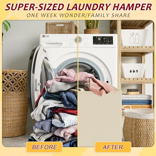 195L Laundry Hamper 3 Section,Large Laundry Hamper with Lid,Dirty Clothes Hamper with 3 Inner Bags,Collapsible Laundry Basket Organizer for Laundry Room,Bedroom,Laundry Sorter Hamper 3 Compartment - color: Beige, size: 195L