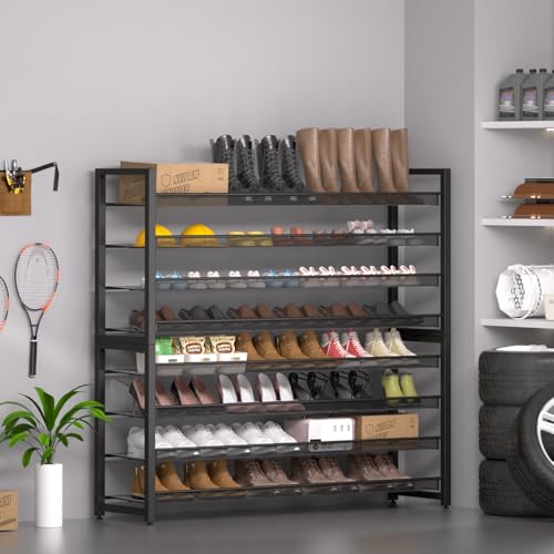 Metal Shoe Rack,Large 8 Tier Shoe Organizer, Heavy Duty Metal 4-Tier Stackable Shoe Storage Vertical Shoe Rack for Closet Front Door,Entrance,Entryway,Garage,Up to 50 Pairs,Black - color: Black, size: 8 Tier
