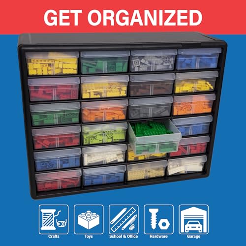 Akro-Mils 24-Drawer Plastic Drawer Storage Cabinet for Garage Organization, Bead Organizer, Building Bricks Storage, Teacher Toolbox, Makeup Organizer, 20" W x 6" D x 16" H, 10124 Black - color: Black, size: 24 Drawer, style: 1 Pack