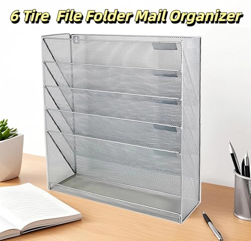 6 Tier Wall File Organizer, A3 Office Hanging Magazine Holder, Desktop Vertical Mail Paper Folder Holder Rack, Home Office Organization and Storage, Black (6 Tier,Silver) - color: A3 ,6 Tier, Silver