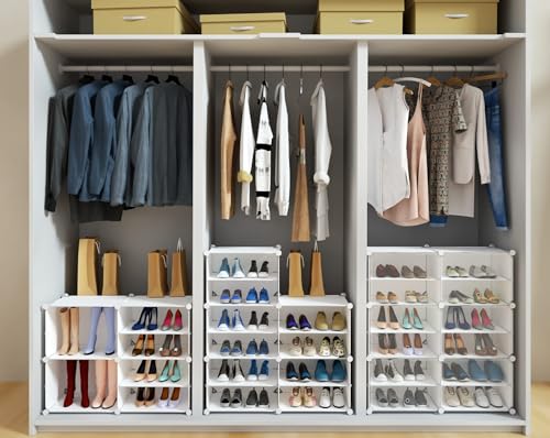 Shoe Rack Organizer, 24 Pair Shoe Storage Cabinet with Door Expandable Plastic Shoe Shelves for Closet,Entryway,Hallway,Bedroom,6 Tier - color: Transparent Door-white, size: 24 Pairs - 6 Tier