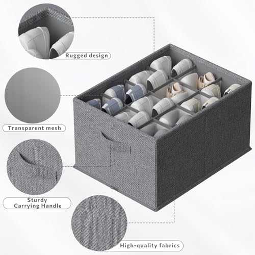 FHSQX 2 Pack Shoe Organizer for Closet,Foldable Shoe Organizer,Fits up to 24 Pairs,Storage Containers With Bottom Support for Shoes - color: Grey, size: 16.5*12.6*9.5in