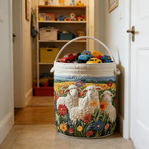 Quilted Laundry Basket with Handles, Boho Floral Fabric Storage Hamper, Large Soft Quilted Laundry Basket for Nursery, Bedroom, Laundry Room,Clothes & Toys (E, M) - color: E, size: M