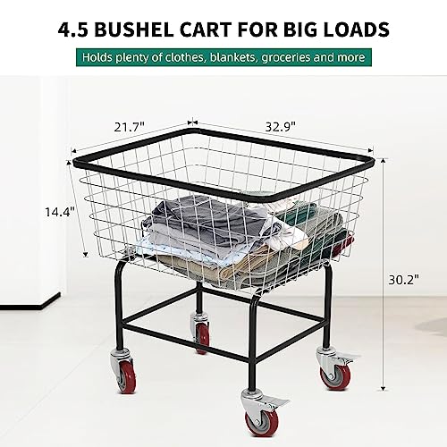 Extra-Large Rolling Laundry Cart with Wheels Holds 4 Washer Loads, Wire Laundry Basket, Heavy-Duty Steel Storage Basket with Galvanized Finish, for Commercial or Home Laundry - size: 4 Washer Loads