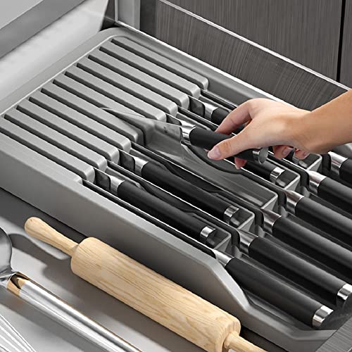 RIIPOO Expandable Knife Organizer for Drawer - Retractable and Adjustable Knife Block Holder Insert, Secure Storage Tray for Kitchen Countertop Organization