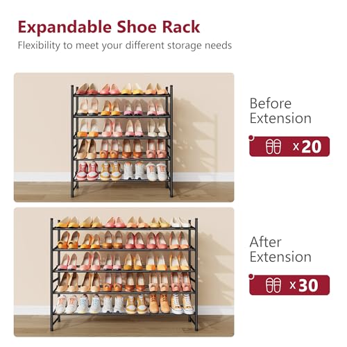 Tajsoon Expandable Shoe Rack for Closet 5 Tier, 29“-41“Adjustable & Stackable Shoe Shelf Storage, Metal Shoe Rack Organizer for Front Door Entrance, Closet, Garage, Entryway, Black - color: Black, size: 5 Tier