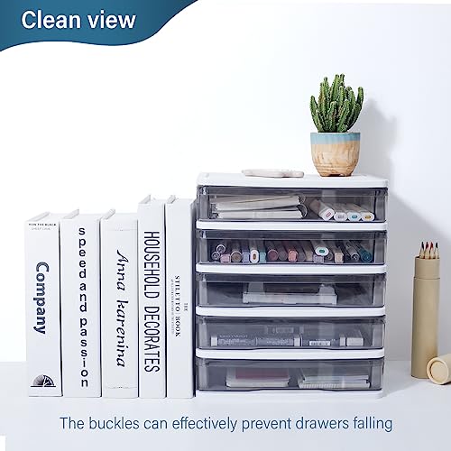 Charmewooden Plastic Drawers 5 Layer Desktop Storage, Small Organizer Box Storage Container Case, Desktop Organizer with Clear Drawers for Home, Office, Stationery, Jewelry and Cosmetics
