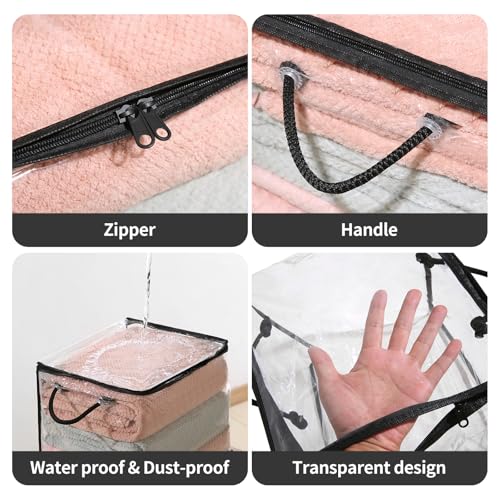 10 PCS Clear Zippered Storage Bags with Handles,Sweater Storage with Two-Way Zipper,Foldable Closet Organizer Bed Sheet Organizer,Cube Plastic Organizer,Bag,Bin for Clothes,Towel-BK - color: Black, size: 11.81*11.81*11.81 inches