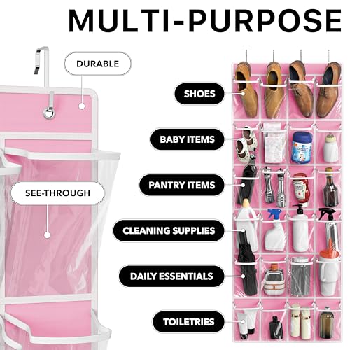 Simple Houseware 24 Pockets Large Clear Pockets Over The Door Hanging Shoe Organizer, Pink (56" x 22.5") - color: Pink, size: Extra Large Pockets
