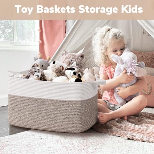 Goodpick Large Blanket Basket 22" x 17" x 12" Woven Storage Baskets for Organizing, Rectangle Baby Toy Storage Basket with Handles, Dirty Clothes Basket for Bedroom - color: Brown, size: 22"L x 17"W x 12"H