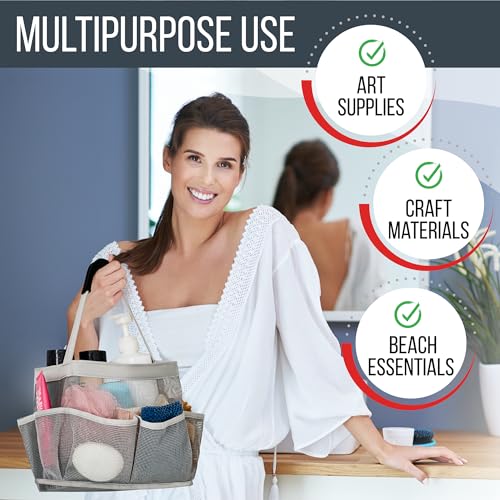 Masirs Mesh Shower Caddy – 9 Pocket Portable Shower Caddy Organizer for College Dorm, Travel, Gym, Bathroom – Quick Dry, Lightweight Tote Bag for Toiletries & Essentials, Gray - color: Gray