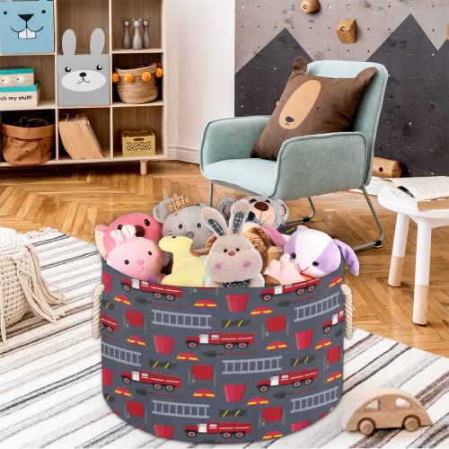 Pardick Large Round Storage Basket Fire Department Truck Collapsible Circle Storage Bin Laundry Hamper With Handle for Toy Blanket Dirty Clothes Towel Living Room Nursery Storage Organizer - color: A04:Fire Truck