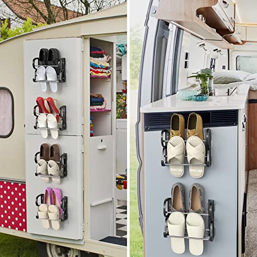 4 Pack Wall Mounted Shoes Rack Wall Shoe Holder Hanging Shoe Organizer Door Hanging Shoe Storage with Sticky Mounts for Camper RV with Hooks No Drilling Black - style: Modern