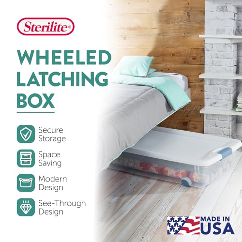 Sterilite 8-Pack Latching Box, Under Bed Storage Bins with Lids, Clear Plastic, 56 Quart - Heavy-Duty Organizing Containers for Closet, Bathroom, and Office - size: 56 Quart, style: 8 Pack