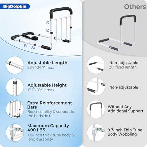 Bed Rails for Elderly Adults Safety - ASTM Approved Adjustable Bed Cane with Non-Slip Ergonomic Handle & Storage Pocket, Bed Railings for Seniors Support 400 LBS, Tool-Free - size: Large