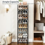 HOOBRO Narrow Shoe Rack for Small Spaces, Slanted Shoe Organizer for Entryway, Slim Angled Shoe Storage Rack for Closet, Space Saving 9 Tier Shoe Shelf Holds 8-16 Pairs, Rustic Brown BF92XJ01 - size: 9 Tier ( 60.6"H)