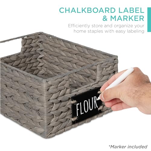 Best Choice Products Set of 4 9x12in Water Hyacinth Pantry Baskets, Woven Organizers w/Chalkboard Label, Chalk Marker - Gray - color: Gray, size: 9x12x5in