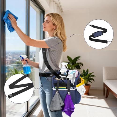 Ytonet Extra Large Cleaning Caddy Bag with 4 Foldable Dividers, Wearable Cleaning Caddy Organizer with Handle & Shoulder Strap & Waist Strap, Housekeeping Tote for Cleaners, Blue - color: Blue, size: X-Large
