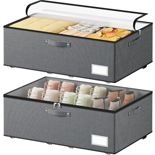 Dayacoco Under Bed Storage With Wheels,10 Inches Under Bed Storage Containers,65L Large Capacity,No Assembly Required Rolling Under Bed Storage for Clothes,Blankets,Shoes,Grey - size: 10.1 inch height-grey