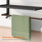 HOOBRO 23.8" Towel Rack for Bathroom, 3 Tier Towel Shelf with Tower Bars, Bathroom Storage Organizer for Towels and Toiletries, Towel Holder Wall Mounted with 2 Hooks, Black BK08LB01