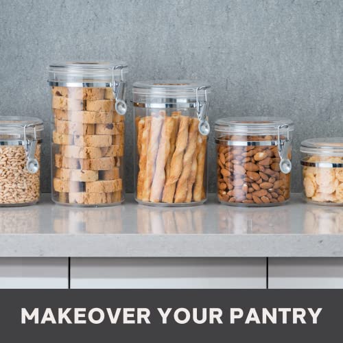 Oggi 4pc Clear Canister Set with Clamp Lids Airtight Containers in Sizes Ideal for Kitchen & Pantry Storage of Bulk, Dry Foods Including Flour, Sugar, Coffee, Rice, Tea, Spices & Herbs - size: 4-Piece Value Set