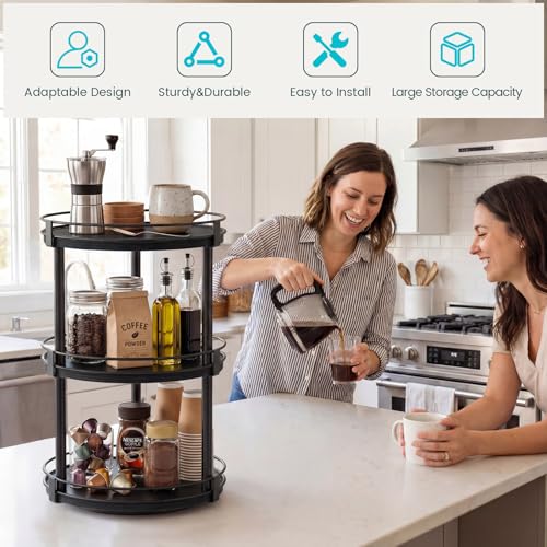 Snughome Lazy Susan Organizer, 3 Tier Rotating Spice Rack for Countertop, Turntable Lazy Susan Kitchen Countertop Organizer, 10.2" x 10.2" x 18.5", Black - color: Black, size: 10.2" x 10.2" x 18.5"