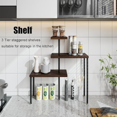 Countertop Organizer Organization 3 Tier Kitchen Corner Shelves Adjustable Spice Storage Rack for Bathroom Coffee Area Over Sink (Black Oak) - color: Black Oak
