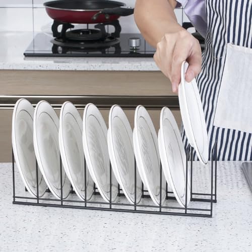SITAKE 6 Pack Kitchen Cabinet Organizer Pot Lid Holder Stainless Steel Reusable Containers Drying Rack Stand Counter Storage Shelf for Pot Pan Dish Plate Cutting Board Serving Trays Bakeware (Black) - color: Black