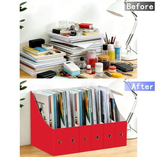 Limitliho 24 Pack Red Cardboard Magazine Holder, Sturdy Book Bins for Classroom Library, 10.6'' ×10.2'' ×3.5'' Inch Vertical File Folder Box - color: Red