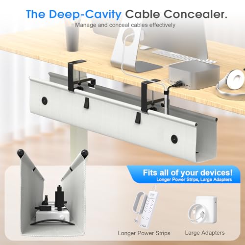 Under Desk Cable Management Tray, 40-inch No-Drill Cord Organizer with Anti-Sag Reinforced Base, Fabric Wire Management Hider for Standing Desk, Office & Gaming Accessories - Grey - color: Grey, size: 40 inch