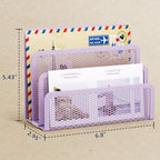 Marbrasse Mail Organizer for Desk, 3-Slot Mesh Metal Mail Holder countertop, Letter Holder, Office Desktop Envelope and Document Storage Rack (Purple) - color: Purple