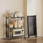Folding Storage Shelves, 3-Tier Metal Foldable Shelf Shelving Rack Organizer On Rolling Wheels in Kitchen Warehouse Patio Pantry Basement Portable Collapsible Shelves No Assembly (Black, 3-Layer) - color: Black/3-tier