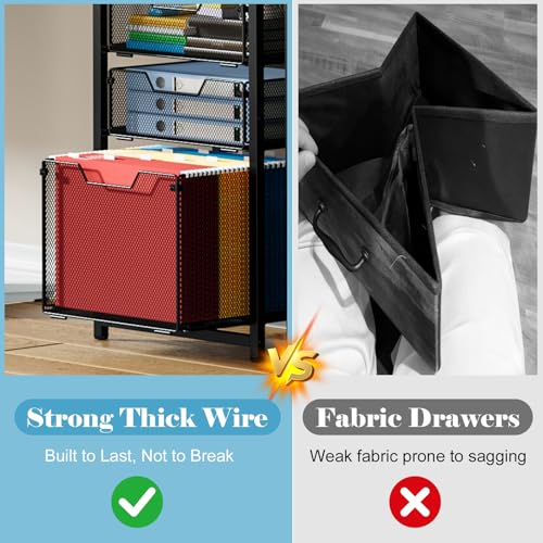 Sbanmao 3-Drawer File Cabinet with 3 Shelves, 61" Tall Vertical Filing Cabinet for Home Office, Metal Mesh Drawers with Small Printer Stand, Fit for Letter Files, Black - color: Black, size: 3 Shelves+3 Drawers