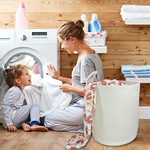 XUANGUO Cotton Rope Laundry Basket Hamper for Clothes Decorative Woven Storage Basket for Living Room Bedroom Boho Tall Rope Baskets for Blanket Toys Baby Nursery Hamper Bin Large white - color: white, size: Regular