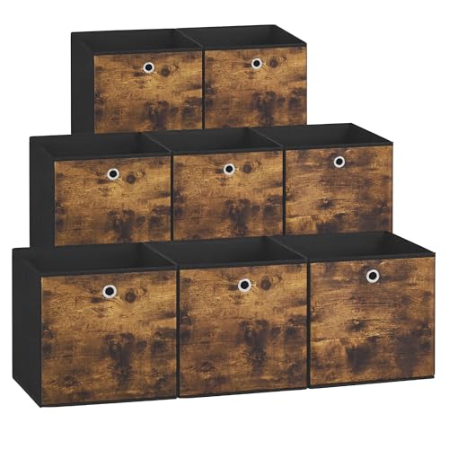 SONGMICS Storage Cubes, Set of 8 Storage Bins, Foldable Fabric Storage Boxes, 13 x 13 x 13 Inches, Fit Cube Storage Unit, for Clothes, Bedroom, Living Room, Rustic Brown and Ink Black URFB833B01 - color: Rustic Brown, size: 8 Pack (13"L x 13"W x 13"H)