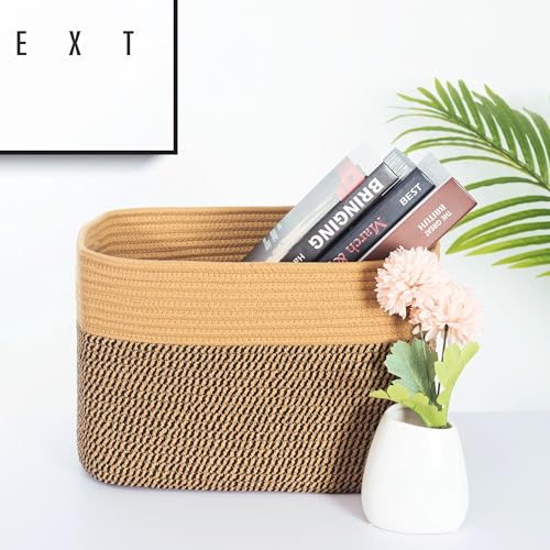 MINTWOOD Design 3-Pack Storage Baskets for Shelves, Decorative Baskets for Organizing, Woven Baskets for Storage, Book Basket Cube Storage Bin Box, Pantry Closet and Shoe Organizers, Black Jute - color: Brown / Black