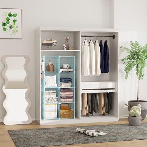 C&AHOME Wire Cube Storage, 8 - Cube Organizer Metal C Grids, Modular Shelves Units, Closet Organizer, Ideal for Home, Office, Living Room, 24.8" L x 12.4" W x 48.4" H, Blue UWCS3008B - color: Blue, size: 8 Cube