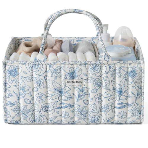 Blissful Diary Floral Diaper Caddy Organizer, Stylish Nursery Storage Basket, Gift for Baby Shower, Baby Registry Must Have, Newborn Essentials, Blue Floral - color: Blue Floral