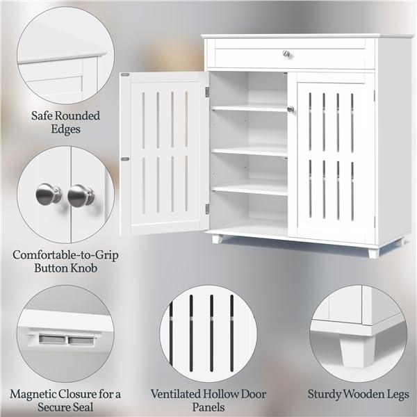 Yaheetech Shoe Cabinet, 4-Tier Shoe Storage Cabinet with Drawer & Adjustable Shelves, Wooden Shoe Rack Organizer with Louvered Doors for Entryway, Hallway, Closet, Living Room, White - color: White, size: 31 x 15 x 34’’
