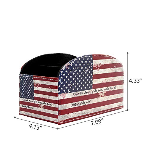 Remote Control Holder Organizer - Leather Table Desk Storage with 4 Spacious Compartments - color: Flag