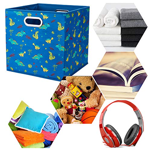 10.5 inch Storage Cubes Dinosaur Decor Storage Bins Blue Fabric Storage Boxes Foldable Storage Basketes Collapsible Cube Inserts for Cube Organizers Drawer,QY-SC13-3 - color: Blue-dinosaur(Set of 3)