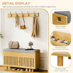 Shoe Storage Bench Coat Rack Set, 35.4" Bamboo Shoes Bench with Lift Top Hidden Storage & Wall Hooks, Hall Tree Entryway Bench with Seat Cushion, 2-Tier Shoe Cabinet for Entryway, Living Room, Bedroom - color: Natural With Hooks