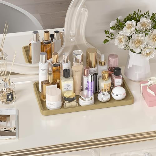 Weenson Gold Bathroom Vanity Tray for Countertop Decor Perfume Makeup Toiletries Toilet Tank, Large Bamboo Kitchen Tray for Spice Salt, Serving Tray for Food Coffee, Nightstand Candle 14.2”x8.3” - color: Gold, size: 14.2" x 8.3" x 0.8"