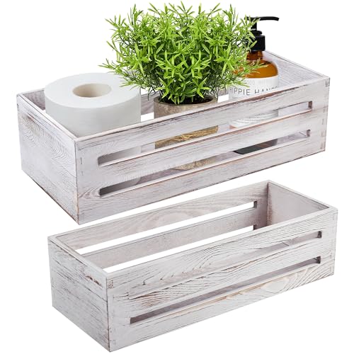 LotFancy Bathroom Decor Box, 2 Pack Wooden Toilet Paper Holder, White Toilet Storage Basket for Back of Toilet, Farmhouse Toilet Tank Topper - color: White (Hollowed-out)