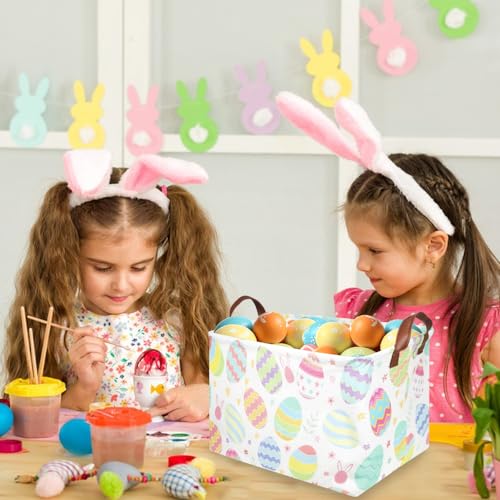 FXOLCSHE Rectangular Easter basket,Dirty laundry basket with handles,Toy storage bin,Laundry basket for girls,Girls Room Decor,Gift Basket(Flower egg) - color: Flower egg