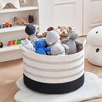 R RUNKA XXXLarge Cotton Rope Basket 22" X 22"X 14" Blanket Basket for Living Room Woven Basket Soft Baby Laundry Blanket Basket Nursery Bin Toy Basket with Handle White+Black - color: White+Black