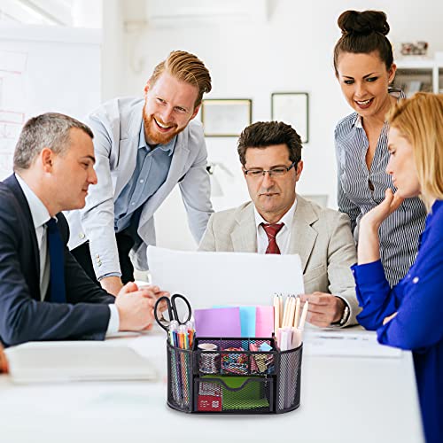 EOOUT Desk Organizer, Pencil Holder for Desk, Mesh Office Desk Accessories with 8 Compartments and 1 Drawer Stationery Holder School Supplies - color: Black